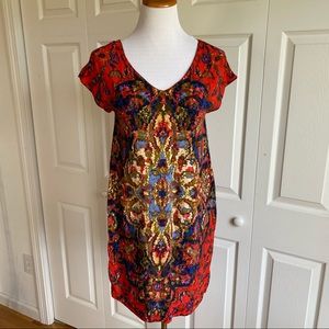 Anthropologie Maeve Short Sleeve Orange Print Dress Size Small